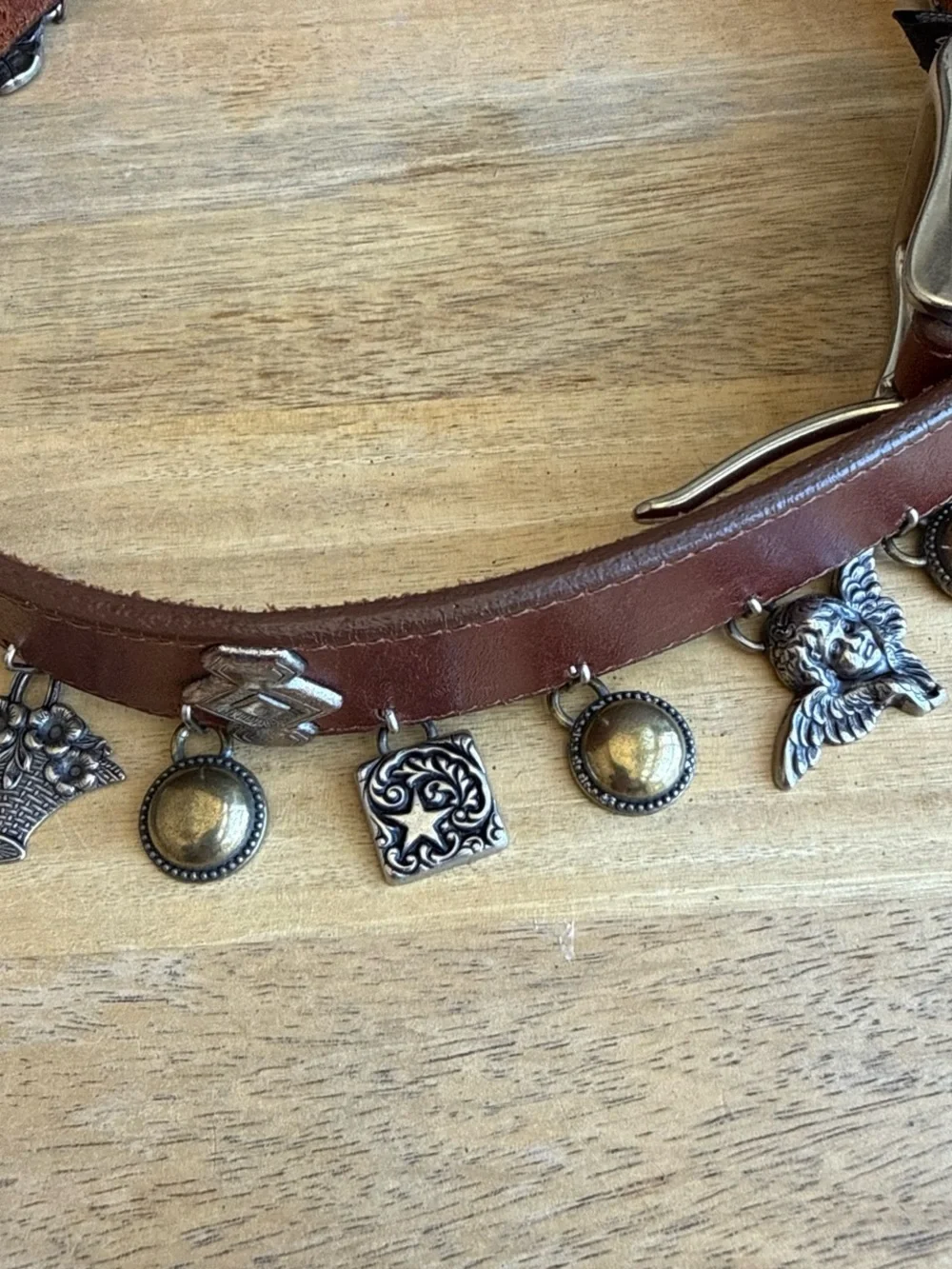 Vintage Brighton Brown Leather Charm Belt with Metal Accents